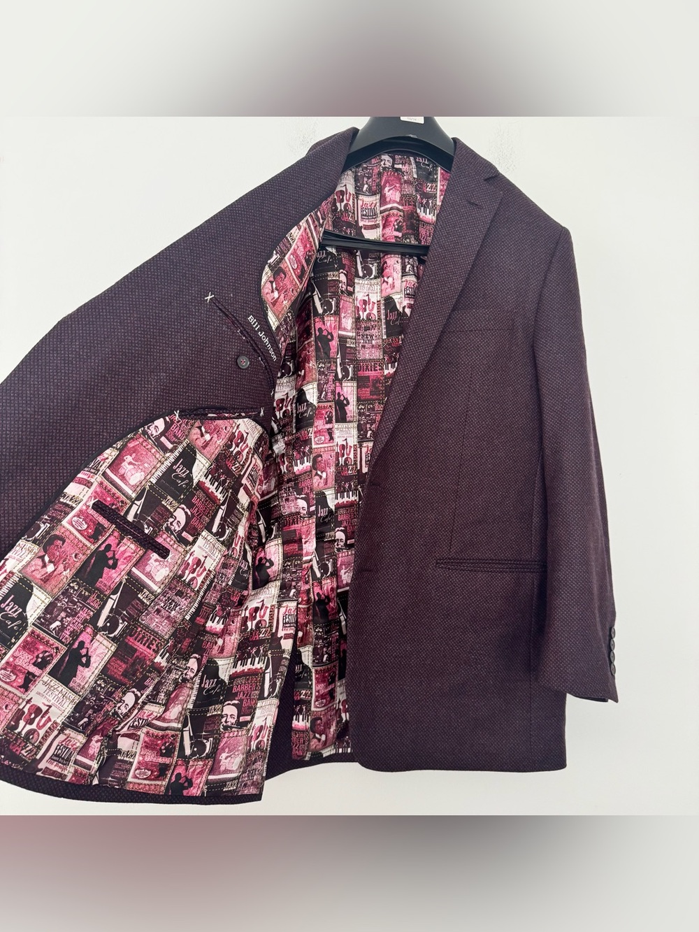 J. Lancaster Custom Made Blazer Sport Coat Micro Texture Jazz Print Lined 42 44R
